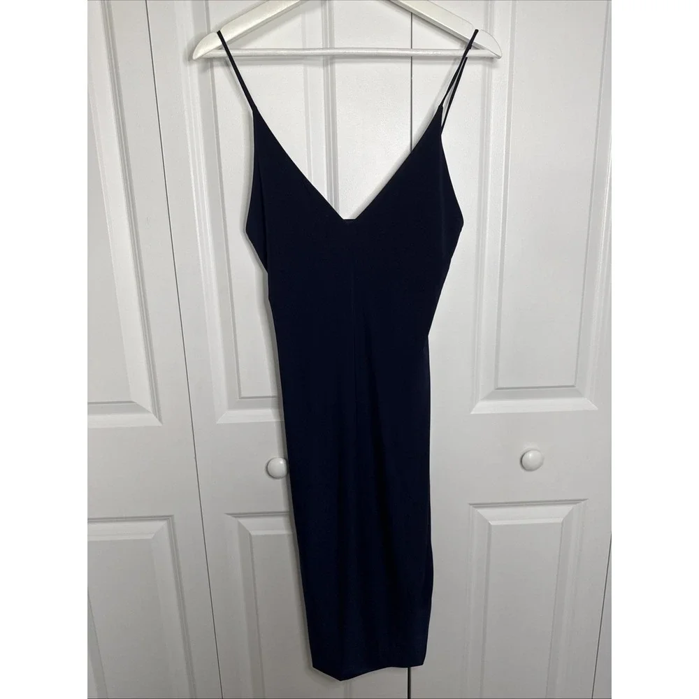 Fashion‎ Nova Navy Blue Midi Dress V Neck Strappy Size M Party Coquette Dainty